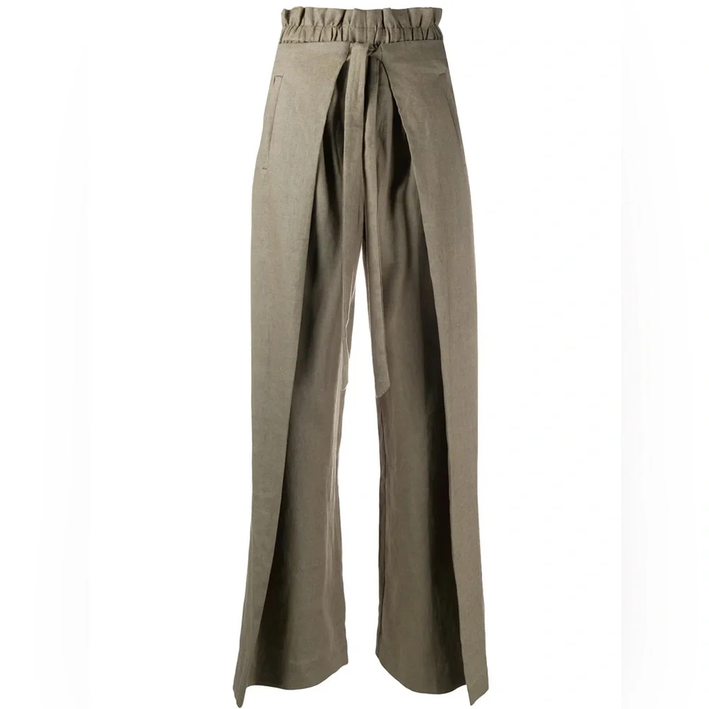 CULT GAIA - Olive Green Linen High-Rise Pants - Small - Picture 1 of 8